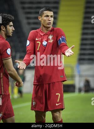 Portugals Cristiano Ronaldo Gesten während der UEFA Nations League, Division A, Gruppe 3 Fußballspiel zwischen Schweden und Portugal in der Friends Arena in Stockholm, Schweden, am 08. September 2020. Foto Janerik Henriksson / TT kod 10010 *SCHWEDEN AUS* Stockfoto