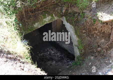 Polom, Polen - 16. Juli 2021: Ein gut erhaltener deutscher Festungsweg im Szczytno-Wald. Strategische Verteidigungslinie. Bunker, Kasematte Stockfoto