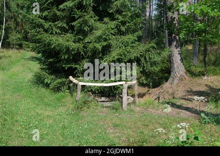 Polom, Polen - 16. Juli 2021: Ein gut erhaltener deutscher Festungsweg im Szczytno-Wald. Strategische Verteidigungslinie. Bunker, Kasematte Stockfoto