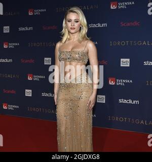 Die schwedische Sängerin Zara Larsson beim Swedish Sports Award (Svenska idrottsgalan) in Stockholm, Schweden, am 18. Januar 2021. Foto: Claudio Bresciani/TT Code 10090 Stockfoto