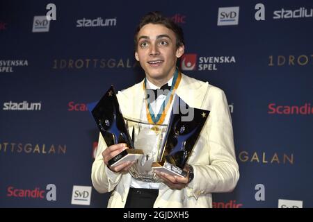 Der schwedisch-amerikanische Polspringer Armand Duplantis wurde beim Swedish Sports Award (Svenska idrottsgalan) in Stockholm, Schweden, am 18. Januar 2021 ausgezeichnet. Foto: Claudio Bresciani/TT Code 10090 Stockfoto