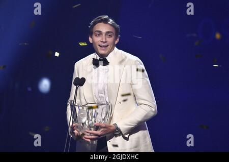 Der schwedisch-amerikanische Stabhochspringer Armand Duplantis gewinnt den Jerring Award beim Swedish Sports Award (Svenska idrottsgalan) in Stockholm, Schweden, am 18. Januar 2021. Foto: Claudio Bresciani/TT Code 10090 Stockfoto