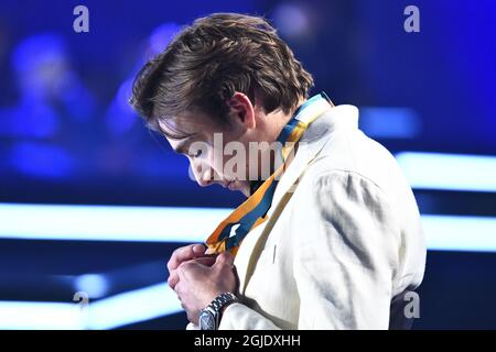 Der schwedisch-amerikanische Polspringer Armand Duplantis erhält Bragdguldet beim Swedish Sports Award (Svenska idrottsgalan) in Stockholm, Schweden, am 18. Januar 2021. Foto: Claudio Bresciani/TT Code 10090 Stockfoto