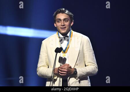 Der schwedisch-amerikanische Polspringer Armand Duplantis erhält Bragdguldet beim Swedish Sports Award (Svenska idrottsgalan) in Stockholm, Schweden, am 18. Januar 2021. Foto: Claudio Bresciani/TT Code 10090 Stockfoto