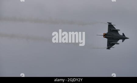 Zeltweg, Österreich 6. SEPTEMBER 2019 Delta wing modernes Überschallflugzeug im Flug. Speicherplatz kopieren. Eurofighter Typhoon EFA der österreichischen Luftwaffe Stockfoto