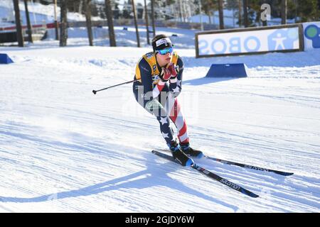 Jessie Diggins aus den USA tritt bei den 10 km FIS Cross Country World Cup Wettkämpfen der Frauen in Falun, Schweden, am 29. Januar 2021 an. Foto: Fredrik Sandberg / TT kod 10080 Stockfoto