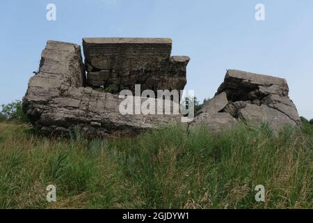 Goniadz, Polen - 17. Juli 2021: Diese polnische Kasematte wurde in den 30er Jahren als Teil der Festung Osowiec errichtet. Woiwodschaft Podlachien Stockfoto