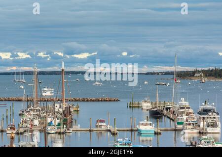 USA, Maine, Mt. Desert Island. Southwest Harbor, Hummerboote. Stockfoto