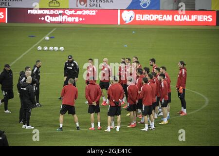 STOCKHOLM 20210324 Georgiens Nationalmannschaft trainiert vor dem WM-Qualifikationsspiel zwischen Schweden und Georgien am Donnerstag. Foto Janerik Henriksson / TT kod 10010 Stockfoto