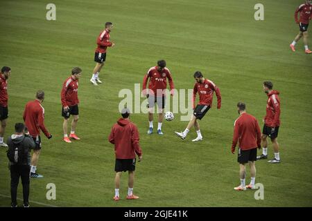 STOCKHOLM 20210324 Georgiens Nationalmannschaft trainiert vor dem WM-Qualifikationsspiel zwischen Schweden und Georgien am Donnerstag. Foto Janerik Henriksson / TT kod 10010 Stockfoto