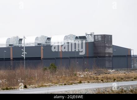 Amazon Web Services Server Halle in Kjula bei Eskilstuna, Schweden am 13. April 2021. Die Sicherheit ist mit Infrarot-Bewegungsmeldern und Überwachungskameras streng. Foto: Fredrik Sandberg / TT kod 10080 Stockfoto