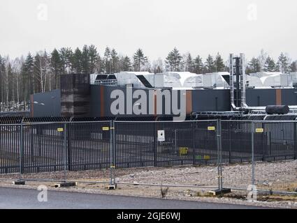 Amazon Web Services Server Halle in Kjula bei Eskilstuna, Schweden am 13. April 2021. Die Sicherheit ist mit Infrarot-Bewegungsmeldern und Überwachungskameras streng. Foto: Fredrik Sandberg / TT kod 10080 Stockfoto