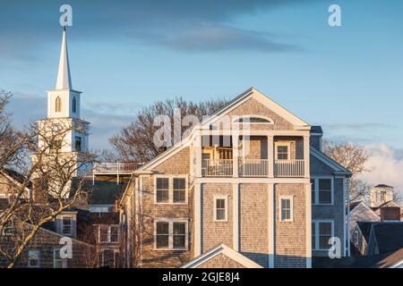 USA, Massachusetts, Nantucket Island. Nantucket Town, First Congregational Church außen. Stockfoto