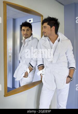 Gewinner des Eurovision Song Contest 2008, Dima Bilan aus Russland. Stockfoto