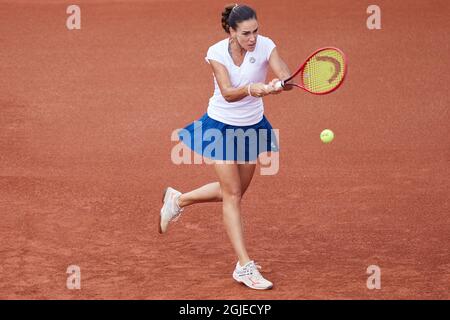 Nuria Parrizas Diaz, Spanien in Aktion während des Finales gegen Olga Govortsova, Weißrussland, des Tennisturniers Nordea Open in Bastad, Schweden, 10. Juli 2021. Foto: Anders Bjuro / TT ** SCHWEDEN AUS ** Stockfoto