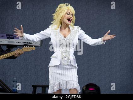 Die US-Sängerin Dolly Parton trat im Stockholmer Olympiastadion auf Stockfoto