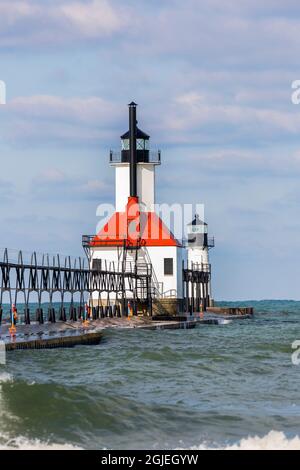 St. Joseph North Pier Leuchttürme. St. Joseph, Michigan, USA. Stockfoto