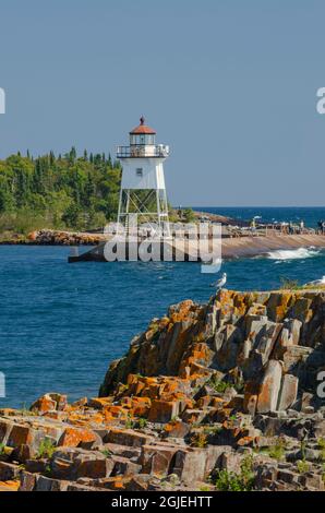 Grand Marais Lighthouse am Nordufer des Lake Superior. Grand Marais, Minnesota Stockfoto