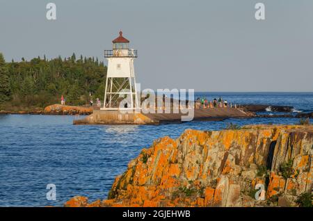 Grand Marais Lighthouse am Nordufer des Lake Superior. Grand Marais, Minnesota Stockfoto