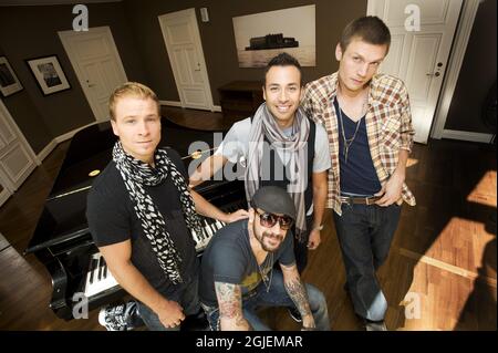 Brian Littrell, A.J. McLean, Nick Carter und Howie Dorough von den Backstreet Boys in Stockholm, Schweden. Stockfoto