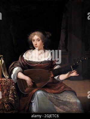 Der Lautenspieler des niederländischen Künstlers Eglon van der Neer (1635/36- 1703), Öl auf Eiche, 1677 Stockfoto