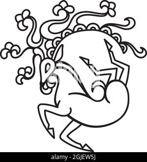 Sibirische Ice Maiden Tattoo Design. Laufhirsche mit verzierten Geweihen und Blumen nach dem Tattoo der 2500 Jahre alten mumifizierten sibirischen Prinzessin. Stock Vektor