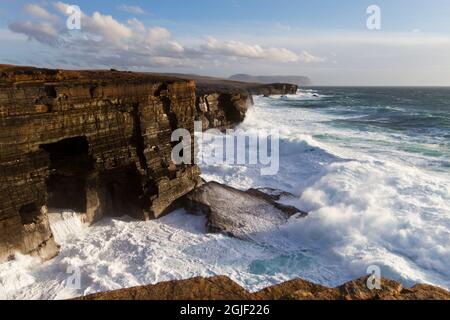 Zerklüftete Küste bei Yesnaby, Orkney Isles Stockfoto