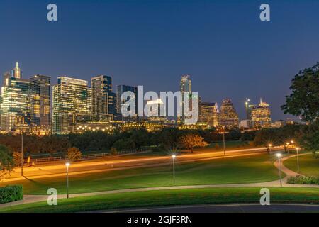 Skyline der Stadt vom Zilker Park in Austin, Texas, USA Stockfoto