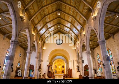 Basilica Altar Glasmalerei San Fernando Kathedrale, San Antonio, Texas. Gebaut in den 1700er Jahren. Stockfoto