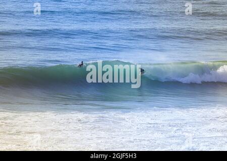 Surfer auf einer perfekten Welle Stockfoto