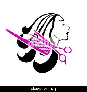 Vektor-Illustration von Frau Schönheitssalon. Logo Vorlage das Gesicht des Mädchens. Stock Vektor