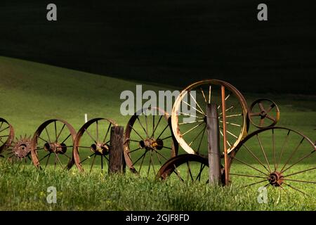 Metall-Radzaun an der Dahmen Barn, Palouse Region im Osten von Washington., Uniontown Stockfoto