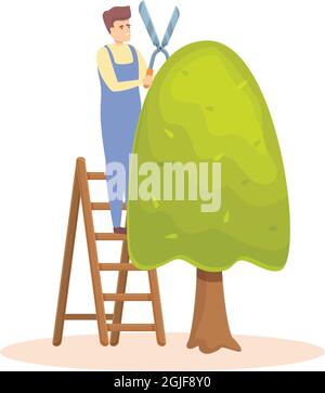 Mann schneiden Baum Symbol Cartoon-Vektor. Gartenhecke. Buschhof Stock Vektor