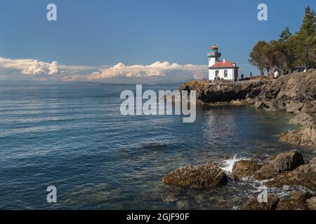 Leuchtturm Von Lime Kiln, Lime Kiln Point State Park, San Juan Island, Bundesstaat Washington Stockfoto