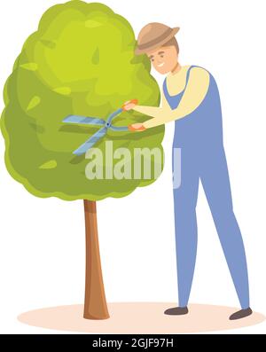 Landwirt Baum schneiden Symbol Cartoon-Vektor. Gartenhecke. Arbeitergras Stock Vektor