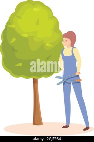 Schneiden Gartenbaum Symbol Cartoon-Vektor. Man Hedge. Menschen Gras Stock Vektor