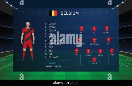 Fußball-Anzeigetafel Broadcast Grafik Vorlage mit Kader Fußballmannschaft Belgien Stock Vektor