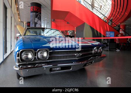 1969 Chevrolet Chevelle Bruce Springsteen Automobile Display in Rock and Roll Hall of Fame.Cleveland.Ohio.USA Stockfoto