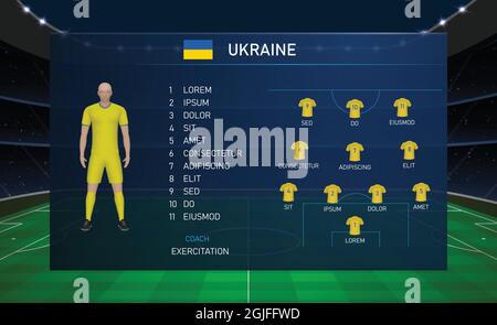 Fußball-Anzeigetafel Broadcast Grafik Vorlage mit Kader Fußballmannschaft Ukraine Stock Vektor