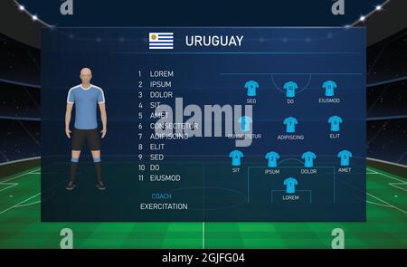 Fußball-Anzeigetafel Broadcast Grafik Vorlage mit Kader Fußballmannschaft Uruguay Stock Vektor