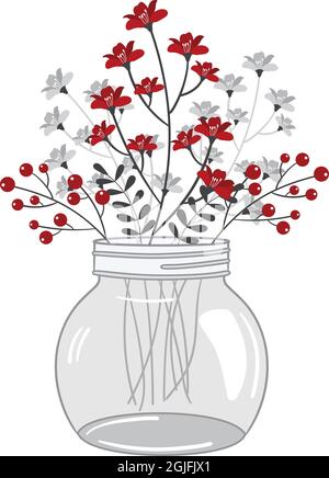 Blumenstrauß In Mason Jar Stock Vektor