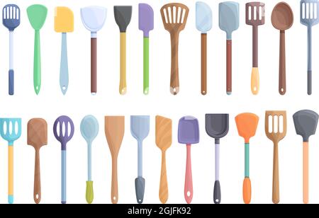 Spatel Symbole setzen Cartoon-Vektor. Backzubehör. BBQ-Bäcker Stock Vektor