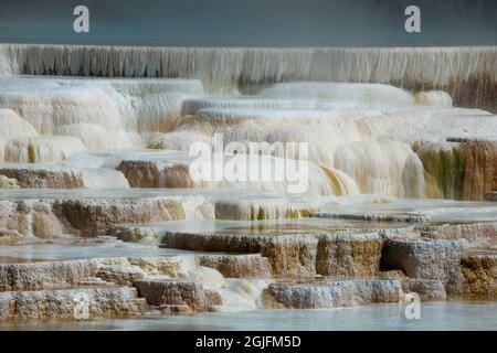 USA, Wyoming. Bildung von Mineralvorkommen. Mammoth Hot Springs, Yellowstone National Park. Stockfoto