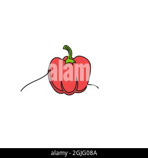 Eine kontinuierliche Linie Zeichnung Gemüse Paprika, isoliert auf weißem Hintergrund. Gesunde Ernährung Konzept. Stock Vektor