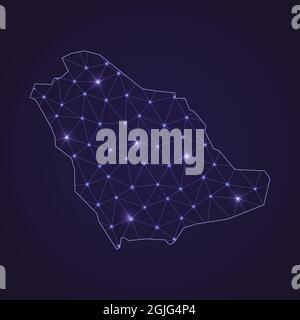 Digitale Netzwerkkarte von Saudi-Arabien. Abstrakte Verbindungslinie und Punkt auf dunklem Hintergrund Stock Vektor