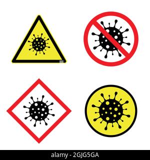 Satz von Coronavirus-Aufmerksamkeitszeichen, Quarantäne-Vektor-Symbol Stock Vektor