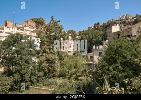 Buñol ist eine Gemeinde der Valencianischen Gemeinschaft, die sich im Landesinneren der Provinz Valencia in der Region La Hoya de Bunol, Spanien, befindet Stockfoto