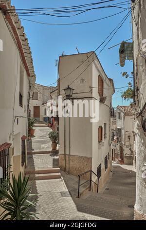 Buñol ist eine Gemeinde der Valencianischen Gemeinschaft, die sich im Landesinneren der Provinz Valencia in der Region La Hoya de Bunol, Spanien, befindet Stockfoto