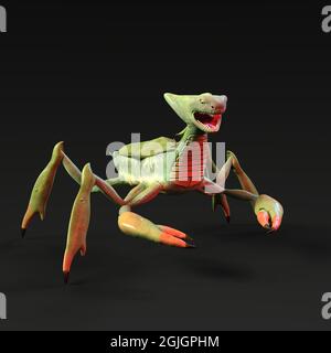 3d-Illustration einer isolierten Alien-Mantis Stockfoto
