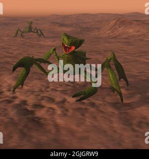 3d-Illustration einer isolierten Alien-Gottesanbeterin, die auf dem mars lebt Stockfoto